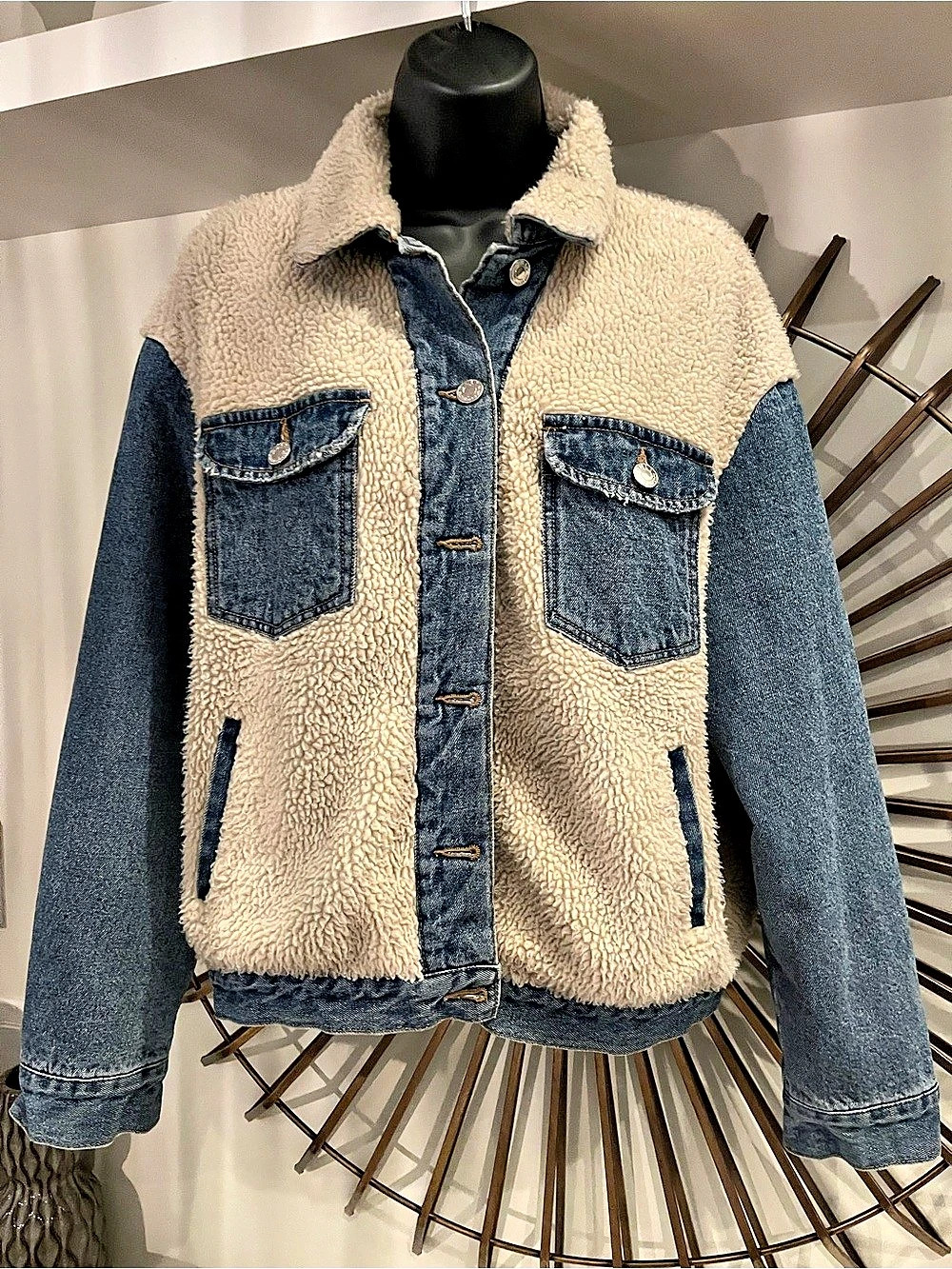 Only Sherpa Lined Denim Jacket Size 38